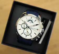 New Tommy Hilfiger White & Blue Silicone Strap Watch Mens 1791349 RRP £179
