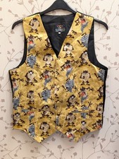 Vintage Warner Bros Looney Tunes Taz Tasmanian Waistcoat Vest Medium 1995 Silk