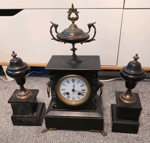 Antique french marble clock - french,