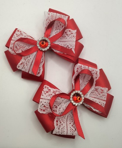Red satin hair bows with - red,