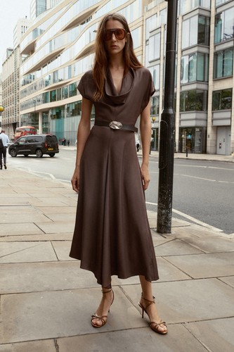Zara brown viscose - maxi, satin