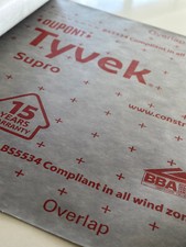 BBA Approved Tyvek Supro Roofing Breather Membrane 1m wide Water resistant 145gm