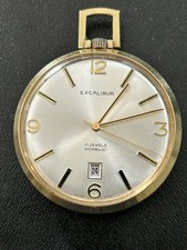 Gold Plated Excalibur Open Face Pocket Watch 17Jewel Incabloc