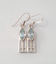 Gorgeous Aqua Blue Topaz Rennie Mackintosh Drop Earrings 925 Silver #22897