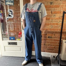 VINTAGE MEN’S DENIM DUNGAREES / OVERALLS SIZE W40 L32 BLUE by BEAR RIVER (dg17)