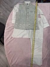 Boys Kurta Pyjama pc Set Sage Green & Cream 4 Yrs