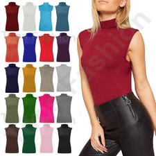 Ladies Women Basic Sleeveless Vest Top Summer Blouse Tank Polo Jersey T Shirt UK