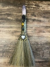 Witches Broom Halloween Decor Lepidolite Crystal Witch Altar Broomstick Ornament