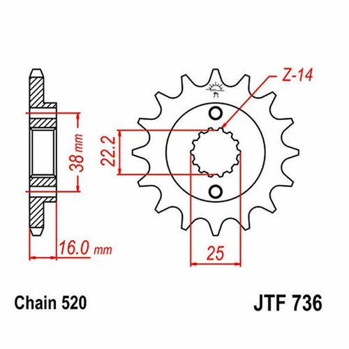 Z16 sprocket 520 726 - z16, 726.02.14