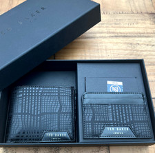 TED BAKER Leather Wallet Card Holder Set RFID Block Black Designer Gift Box £85