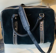 Zadig & Voltaire Black Suede Silver Studded Handbag, Handles & Shoulder Strap