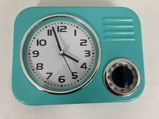 Vintage Blue Metal Kitchen Wall Clock With Timer Retro Kitsch Diner 1950’s-60’s 