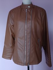 Fashion Genius biker style jacket, UK 16, tan faux leather, zip feature NWOT