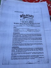 Wolseley WD 8  Engine Working Instructions 4 Page Photocopy