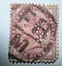 QUEEN VICTORIA 1d lilic postage stamp F.B.M cancel perfin C&C used