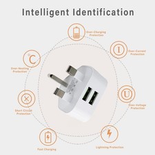UK 3 Pin Dual USB Wall Charger Plug Mains Fast Charging 2-Port Adapter All Phone