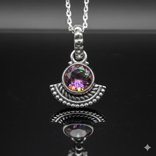 925 Sterling Silver Faceted Mystic Topaz Pendant Ladies Necklace Art Deco