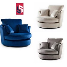 Velvet Fabric Sofa Armchair Cuddle Chair Blue Mink Grey Swivel Plush Soft Chairs
