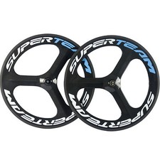 SUPERTEAM 70mm 3 Spoke Wheel Carbon Road Bike Clincher Wheelset Tri Spoke Glossy