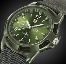 Swiss Men's Slim Sport Watch Wristwatch Military Analog Army GREEN Quartz  Strap