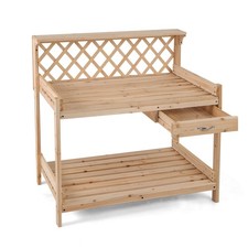 COSTWAY Garden Potting Bench Table Wooden Planting Workstation w/Lattice Trellis