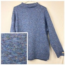 Well Worn Mock Neck Knit Sweater Sz M Blue Speckled Tweed Oversized Turtleneck