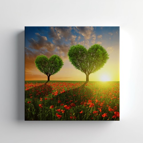 Heart trees sunset canvas - heart,