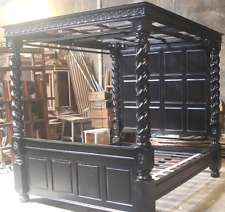 SUPER-KING Four Poster Bed-Solid Mahogany-Curtain Poles-BEAUTIFUL BLACK BED