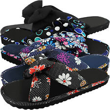 NEW WOMEN LADIES LIGHT FLAT SLIP ON FABRIC MULES SUMMER SANDALS FLIP FLOPS SIZE 
