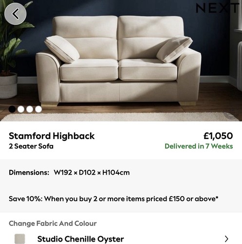 Next stamford highback sofa - stamford,