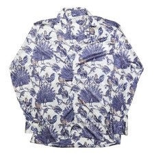 OLEY CASSINI BY BURMA Mens White & Blue Bird Print Long Sleeve Shirt L Stylish