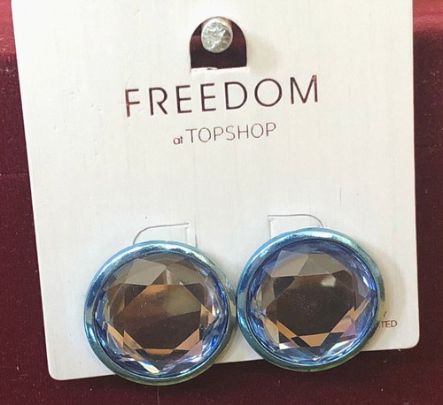 Earrings blue circle gem - earrings,