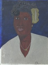 AMERICAN ORIGINAL FOLK ART PAINTING SIGN R. NEAL SELF TAUGHT PORTRAIT OF A LADY