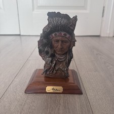 Vintage Native American Chief Bust - Marka Gallery Wood Base Resin Ornament 
