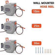 25/30m Garden Patio Hose Reel Wall Mounted Retractable Auto Rewind Pipe 180°