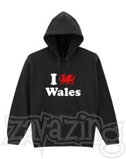 I LOVE WALES UNISEX HOODIE - S TO 5XL - WELSH FLAG CELTIC RUGBY GEEK PRESENT