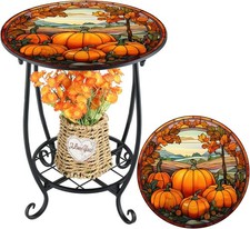 Outdoor Side Table Round Small Mosaic Patio Accent 14 Inch, Multi Color 
