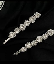 Ladies Silver Diamonte Crystal Hair Slides X 2 Wedding Party Sparkle