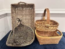 Lot of 4 Medium & Large Decorative, Storage Wicker Straw Baskets with Handles