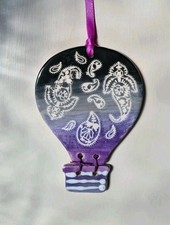 Ceramic Abstract Hanging Hot Air Balloon Art purple Handmade OOAK Unique 