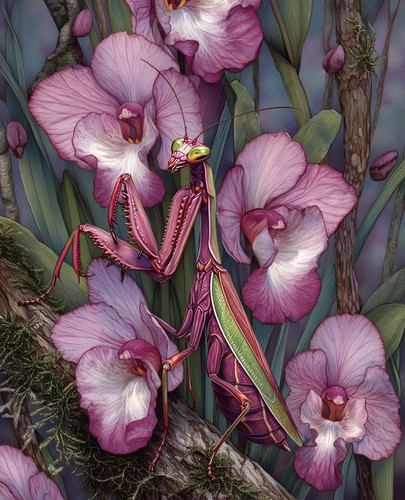 Pair pink praying - of,