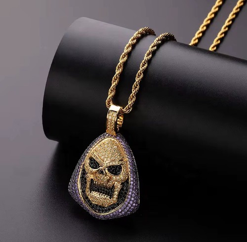 Iced out skull necklace - iced, gold