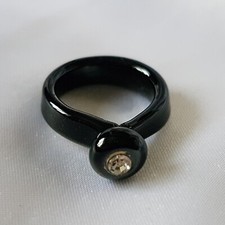 Ring ~ Solitaire ~ Clear Diamante ~ Hand-crafted Glass ~ Black ~ UK Size M 1/2