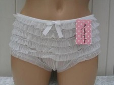 KNICKERS SIZE 8 WHITE FRILLY RUFFLED MESH STRETCHY PANTIES BRIEFS FREEPOST BNWT