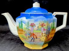 Vintage New Hall Potteries- Merrie - Art Deco Crinoline Lady & Gentlemen Teapot