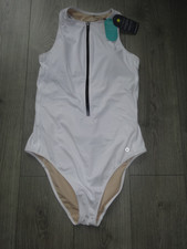 M&S GOODMOVE WHITE ZIP UP FRONT SECRET SLIMMING SWIMMING COSTUME SIZE 18 LONG