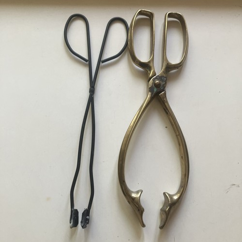 Small antique coal fire - coal, tongs