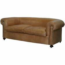 1 OF 2 VINTAGE VICTORIAN STYLE RESTORED BROWN LEATHER CLUB SOFAS COIL SPRUNG