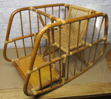 Vintage Coastal Boho Rattan Child’s Rocking Chair Reversible Desk / Table