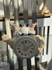 Cute Leonard on Clock Teapot With Rabbits On Lid.